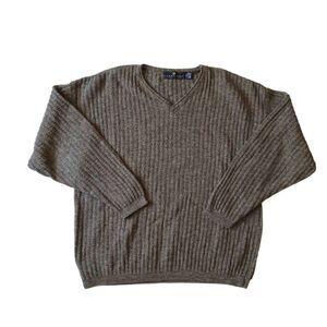 Consensus Sportswear Brown & Green Ribbed Knit V-Neck Pullover Sweater Men's XXL